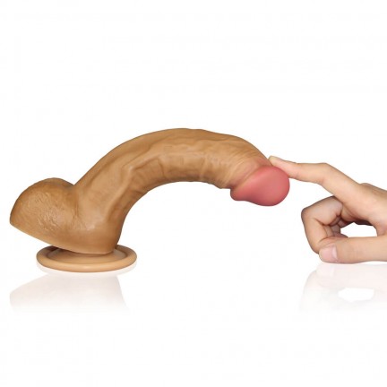 Фаллоимитатор на присоске с мошонкой телесный Dual-Layered Silicone Dildo 22 см